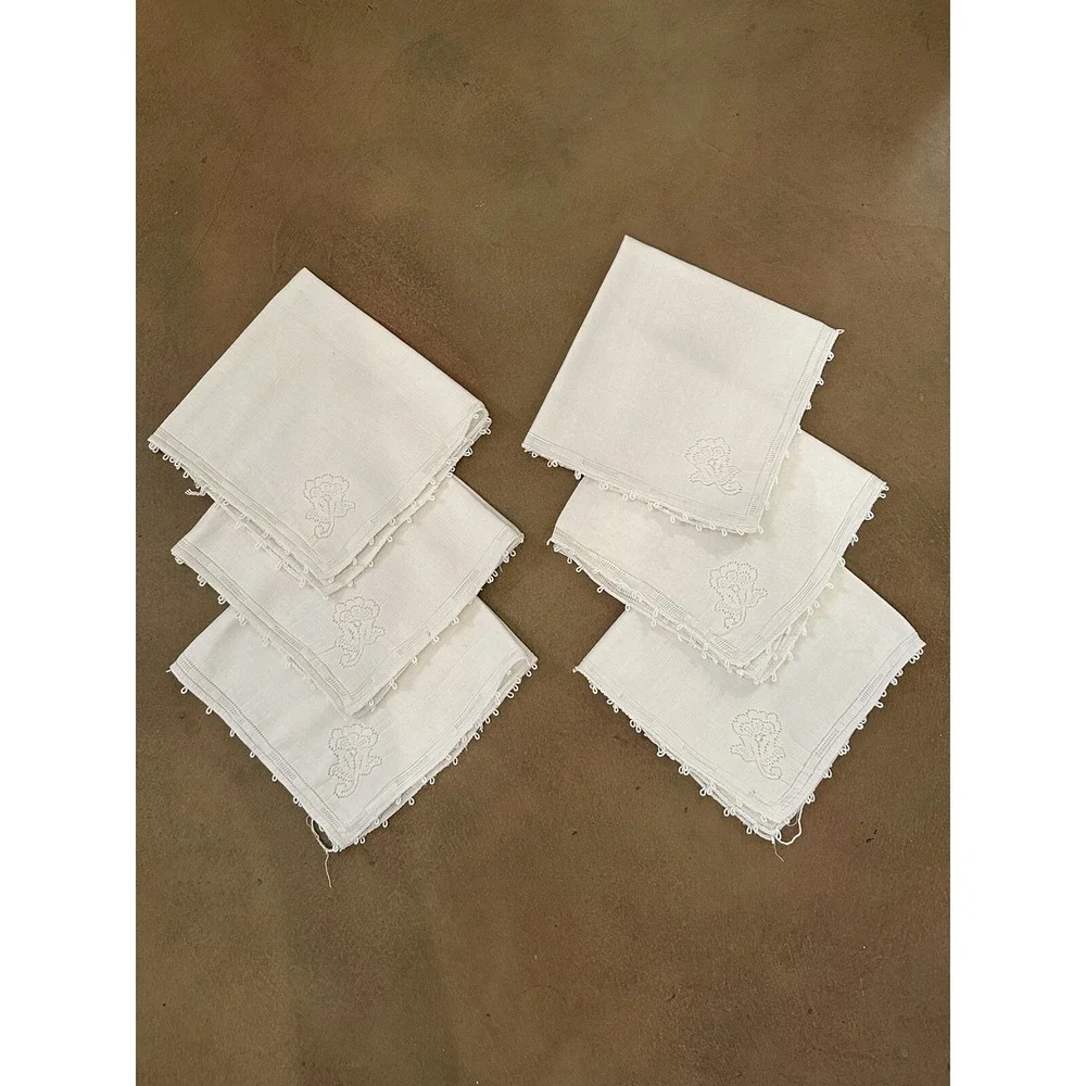 Ivory/Cream Dinner Napkins Floral Cutwork  ~16